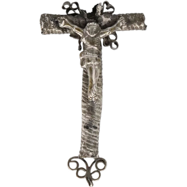 South American Spanish Colonial Silver Crucifix Cross Necklace Pendant