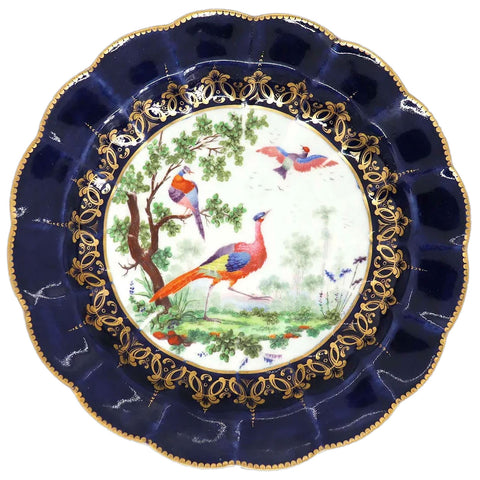 English Worcester Dr. Wall First Period Porcelain Wet Blue Fancy Birds Plate