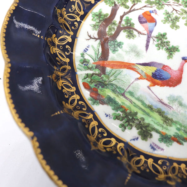 English Worcester Dr. Wall First Period Porcelain Wet Blue Fancy Birds Plate