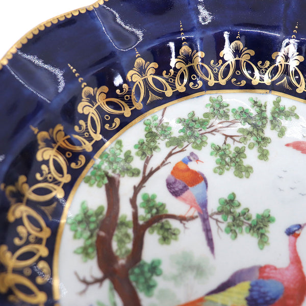 English Worcester Dr. Wall First Period Porcelain Wet Blue Fancy Birds Plate