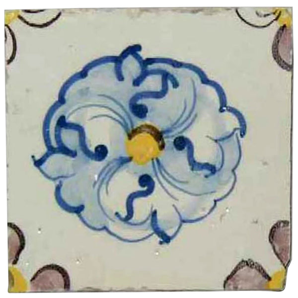 Portuguese Tin Glazed Pottery Azulejo Floral Tile
