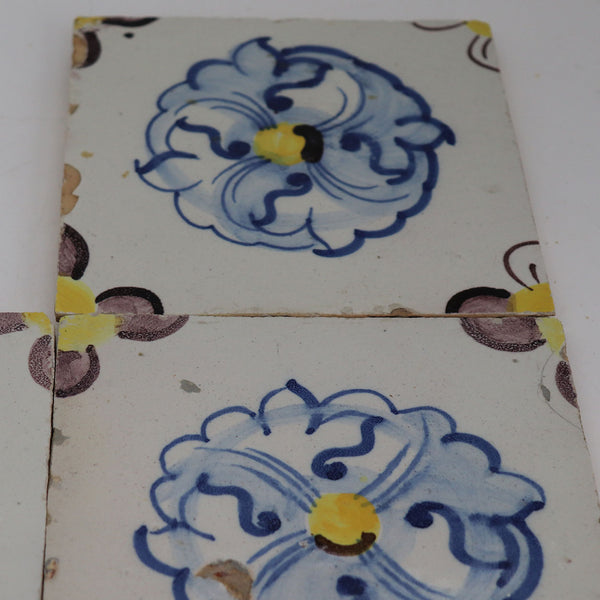 Portuguese Tin Glazed Pottery Azulejo Floral Tile
