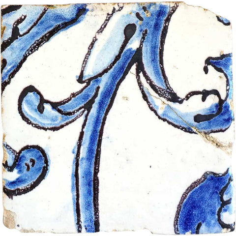 Rare Portuguese Baroque Tin Glazed Pottery Architectural Azulejo Tile