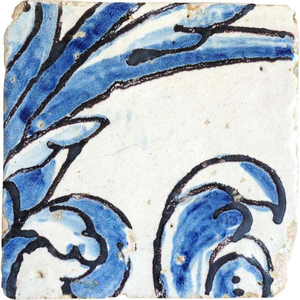 Rare Portuguese Baroque Tin Glazed Pottery Architectural Azulejo Tile
