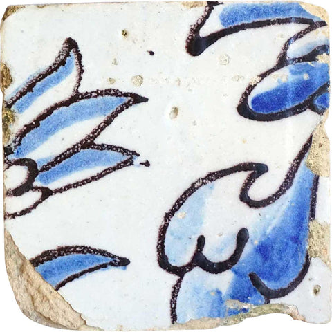 Rare Portuguese Baroque Tin Glazed Pottery Architectural Azulejo Tile