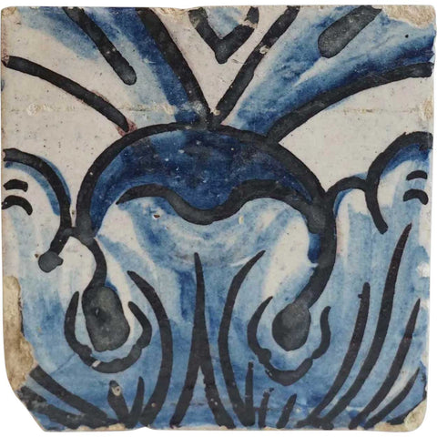 Rare Portuguese Baroque Tin Glazed Pottery Architectural Azulejo Tile
