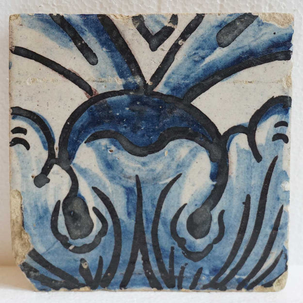 Rare Portuguese Baroque Tin Glazed Pottery Architectural Azulejo Tile