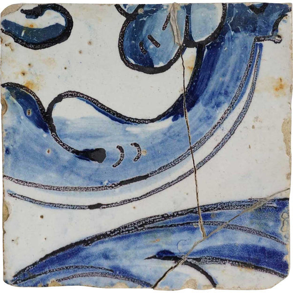 Rare Portuguese Baroque Period Tin Glazed Ceramic Architectural Tile (Azulejo)