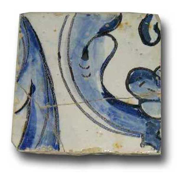 Rare Portuguese Baroque Period Tin Glazed Ceramic Architectural Tile (Azulejo)
