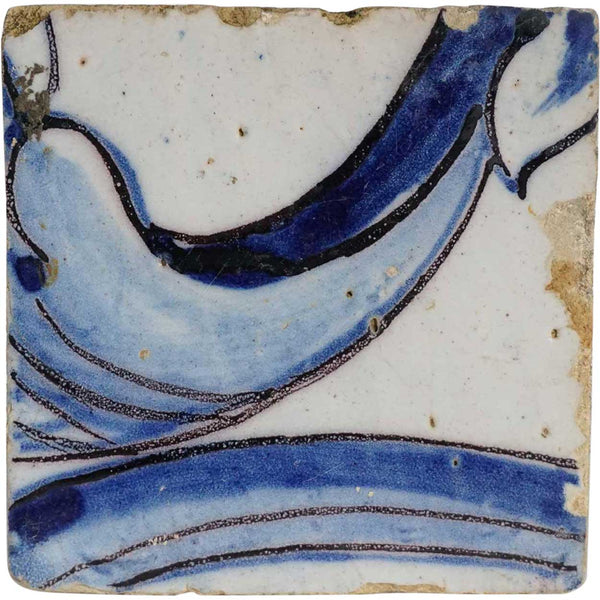 Rare Portuguese Baroque Tin Glazed Pottery Architectural Azulejo Tile