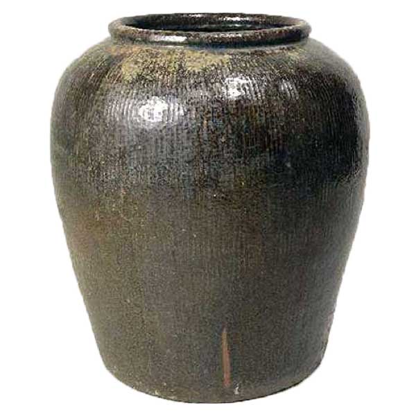 Large Chinese Qing Brown Glazed Pottery Water Urn