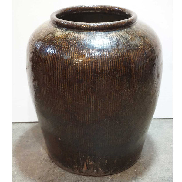 Large Chinese Qing Brown Glazed Pottery Water Urn