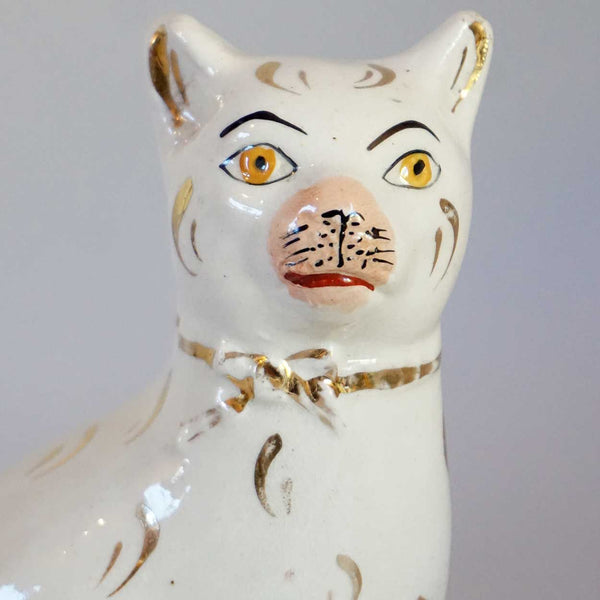 English Victorian Staffordshire Pottery Seated Cat Figurine