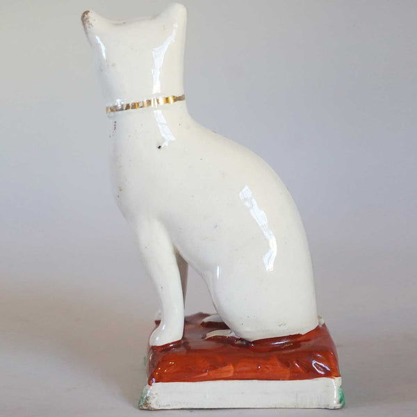 English Victorian Staffordshire Pottery Seated Cat Figurine