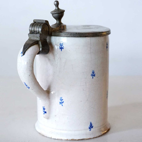 German Walzenburg Faience Pottery and Pewter Tankard