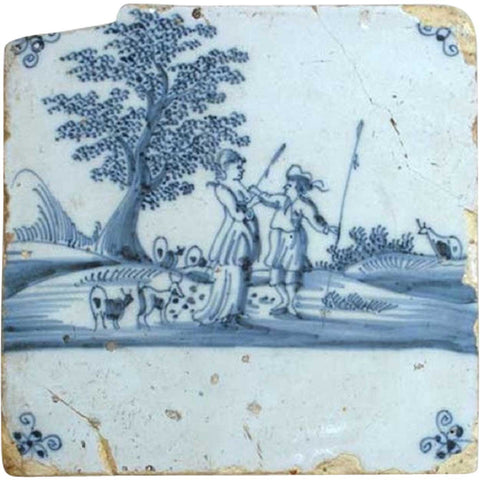 Dutch Delft Blue and White Pottery Tile