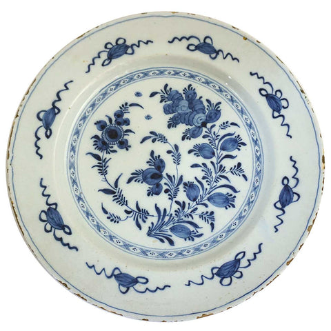 Dutch Delft Blue and White Faience Pottery Charger Plate