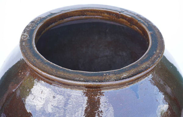 Very Large Vintage Chinese Shiny Brown Glazed Pottery Jar / Garden Urn