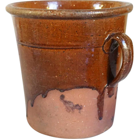 English Glazed Redware Pottery One-Handle Crock