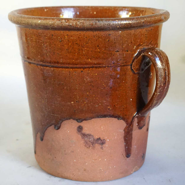 English Glazed Redware Pottery One-Handle Crock