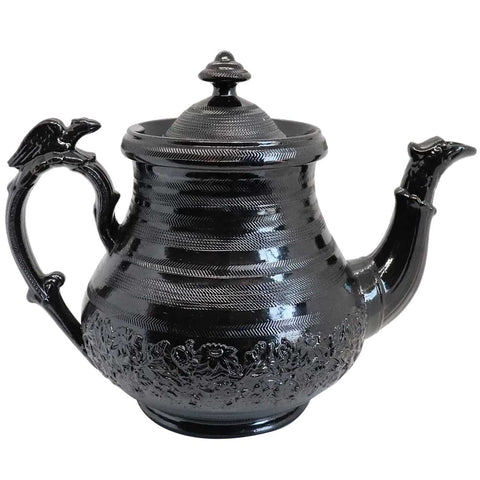 Rare English Georgian Jackfield Ware Black Pottery Teapot