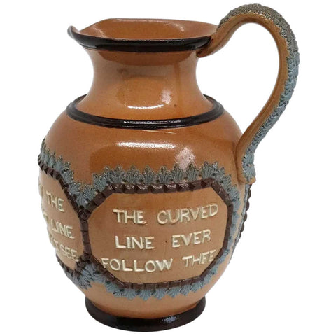 English Doulton Lambeth Salt Glaze Stoneware Pottery Motto Pitcher