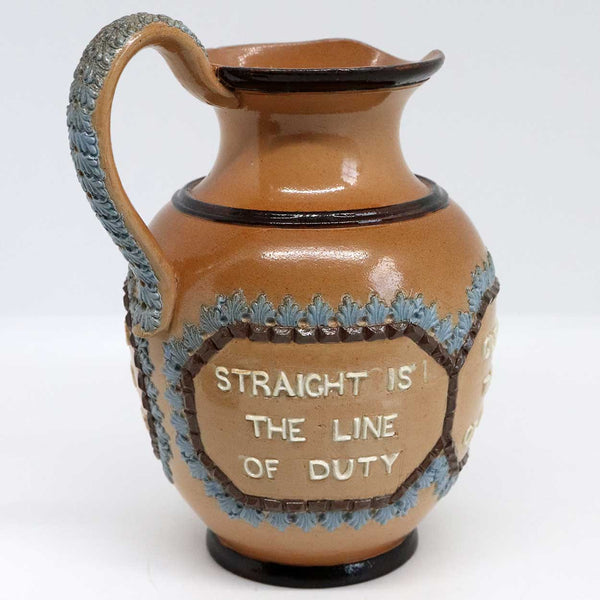 English Doulton Lambeth Salt Glaze Stoneware Pottery Motto Pitcher