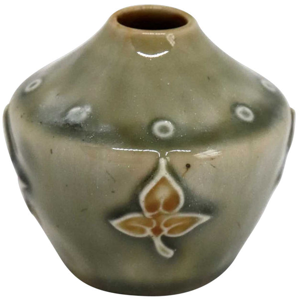 English Doulton Art Nouveau Green Glazed Stoneware Pottery Cabinet Vase