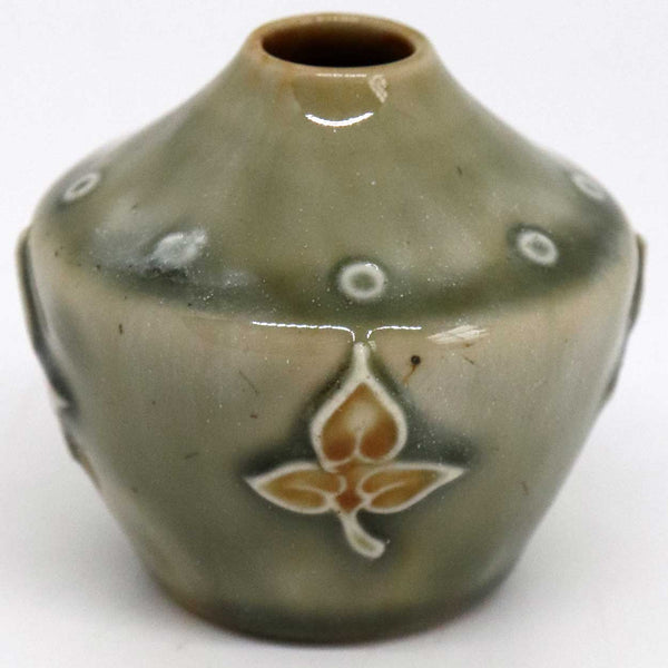 English Doulton Art Nouveau Green Glazed Stoneware Pottery Cabinet Vase