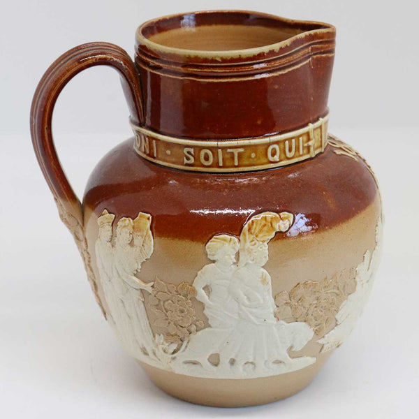 Small English Lambeth Stoneware Pottery Queen Victoria 1887 Jubilee Pitcher