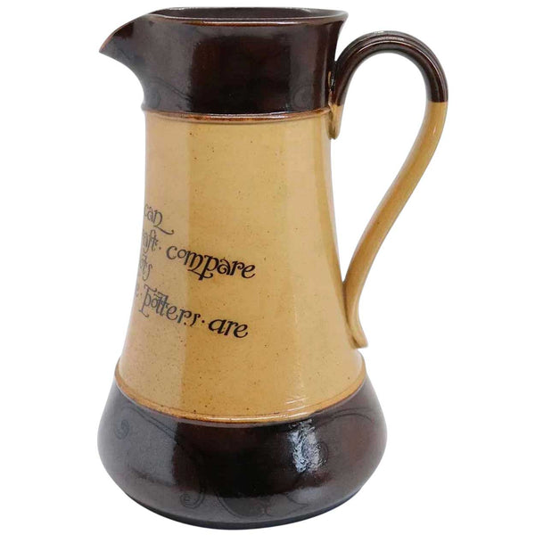 Large English Royal Doulton Arts and Crafts Stoneware Pottery Motto Pitcher