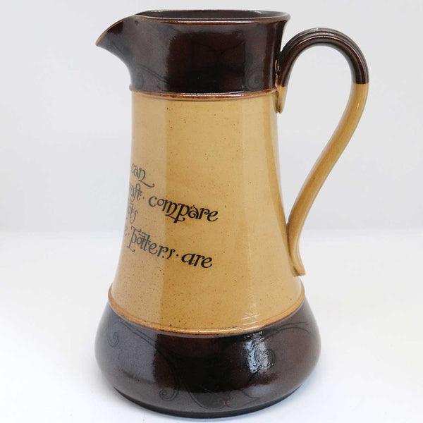 Large English Royal Doulton Arts and Crafts Stoneware Pottery Motto Pitcher