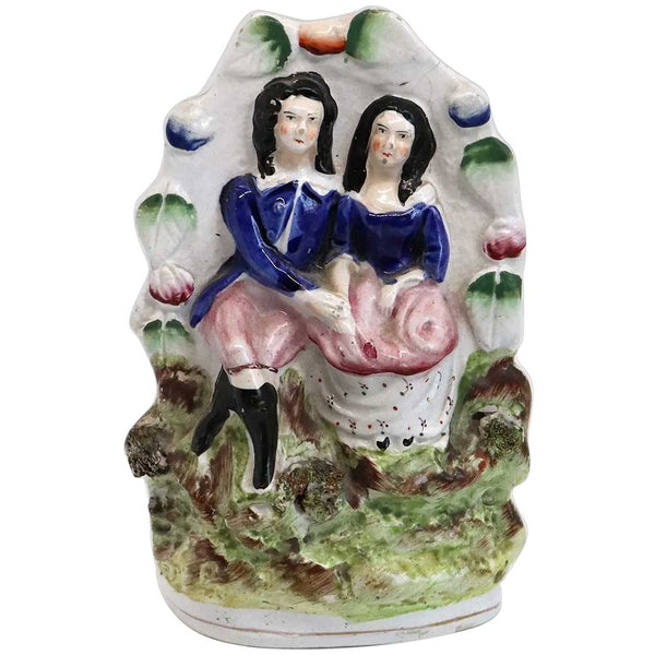 English Staffordshire Pottery Flatback Figural Group of a Courting Couple