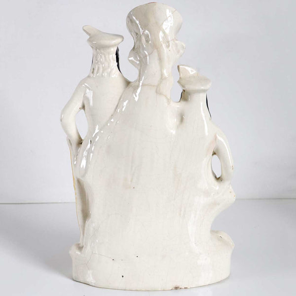 Large English Staffordshire Pottery Flatback Spill Vase Figural Group of Robin Hood