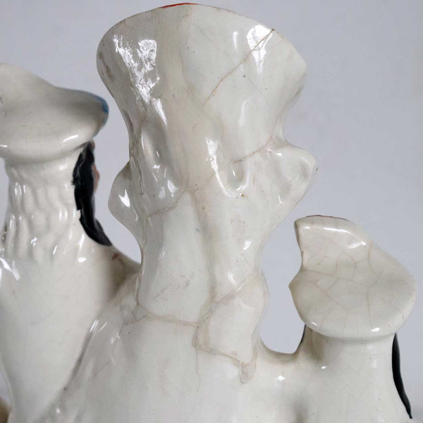 Large English Staffordshire Pottery Flatback Spill Vase Figural Group of Robin Hood