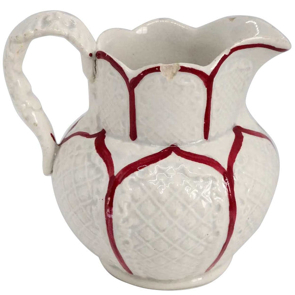 Small Moulded Pottery Red and Cream Glazed Creamer Pitcher
