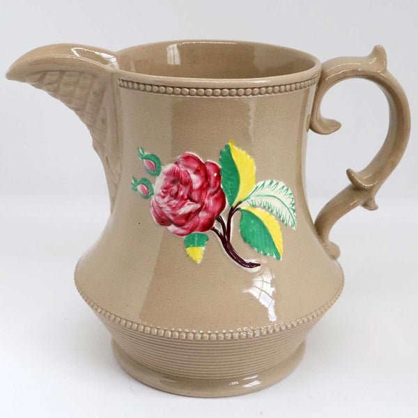 Small English Staffordshire Sprigged Drabware Pottery Floral Pitcher