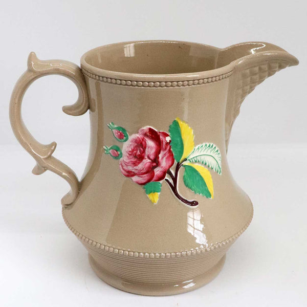 Small English Staffordshire Sprigged Drabware Pottery Floral Pitcher