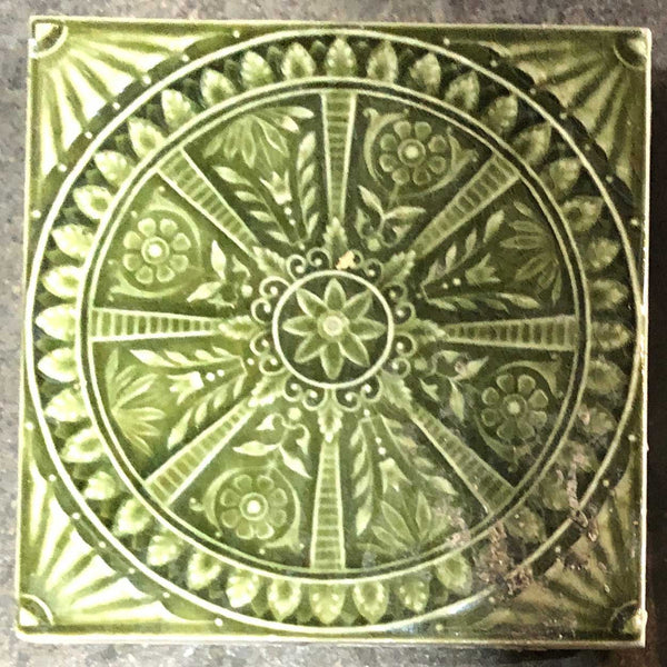 Set of Four American Hamilton Tile Works Aesthetic Movement Green Pottery Tiles