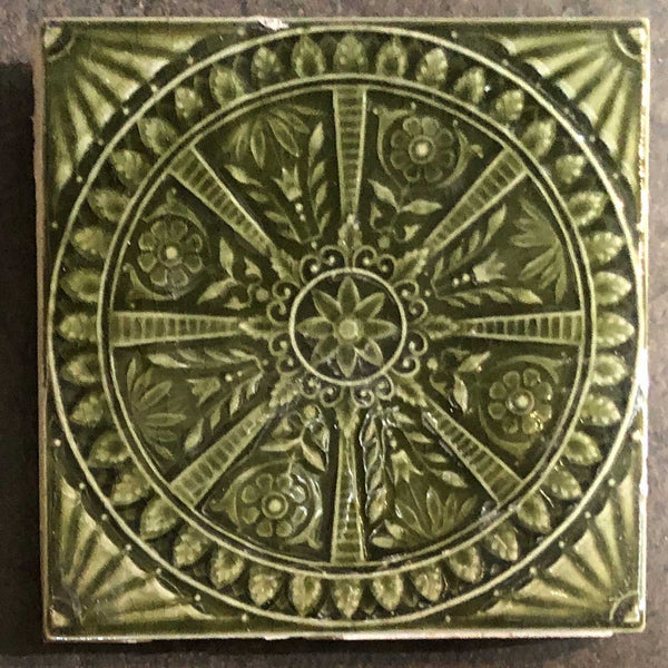 Set of Four American Hamilton Tile Works Aesthetic Movement Green Pottery Tiles