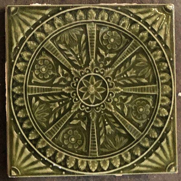 Set of Four American Hamilton Tile Works Aesthetic Movement Green Pottery Tiles