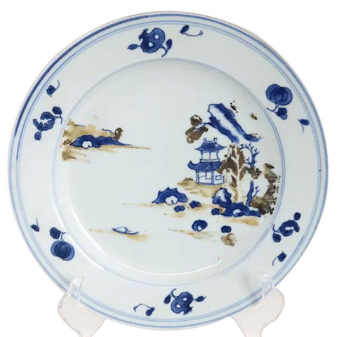 Chinese Export Porcelain Boatman and Six-Flower Nanking Cargo Shipwreck Plate