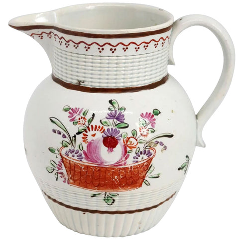 Small English Georgian Creamware Flower Basket Cream Pitcher