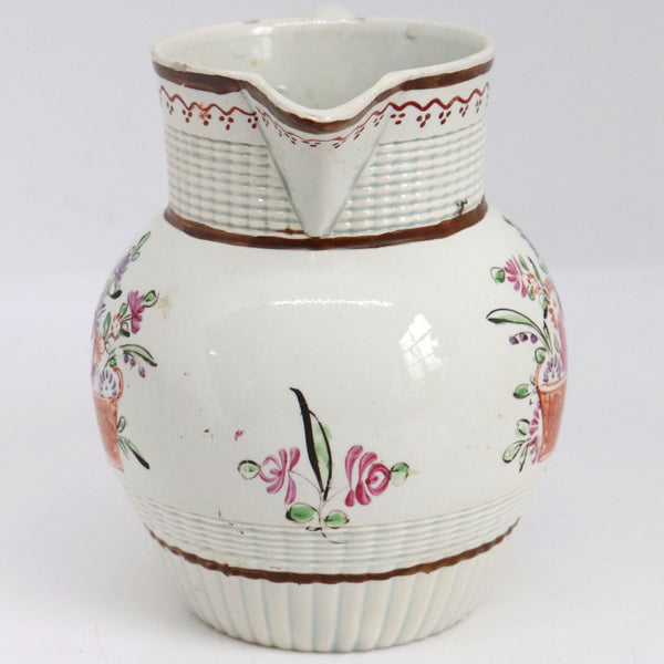 Small English Georgian Creamware Flower Basket Cream Pitcher
