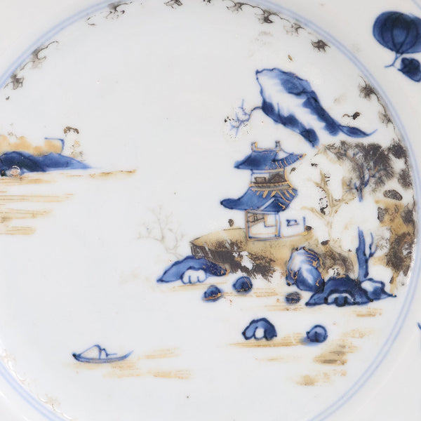Chinese Export Porcelain Boatman and Six-Flower Nanking Cargo Shipwreck Plate
