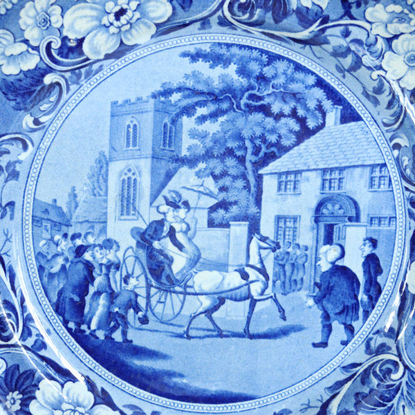English Clews Staffordshire Historical Dark Blue Transferware Pottery Plate, Dr. Syntax