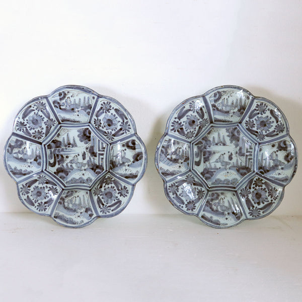 Pair of German Frankfurt Faience Blue and White Lobed Plates (Buckelplattes)