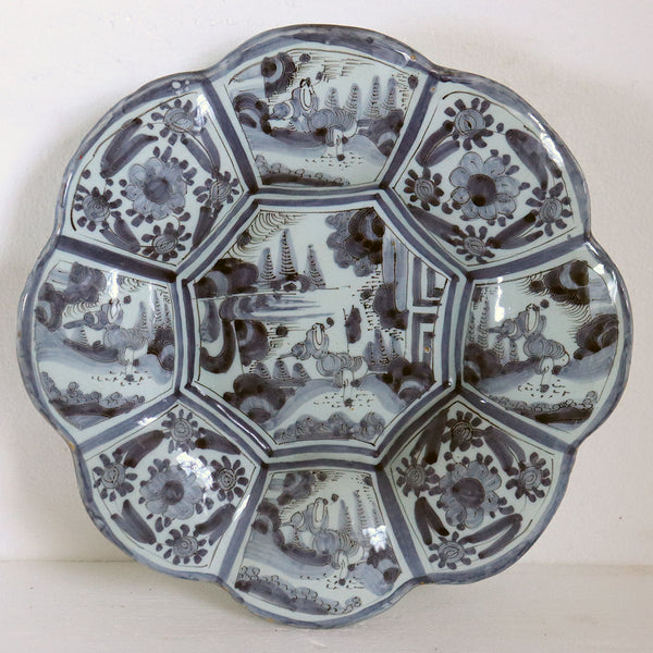 Pair of German Frankfurt Faience Blue and White Lobed Plates (Buckelplattes)