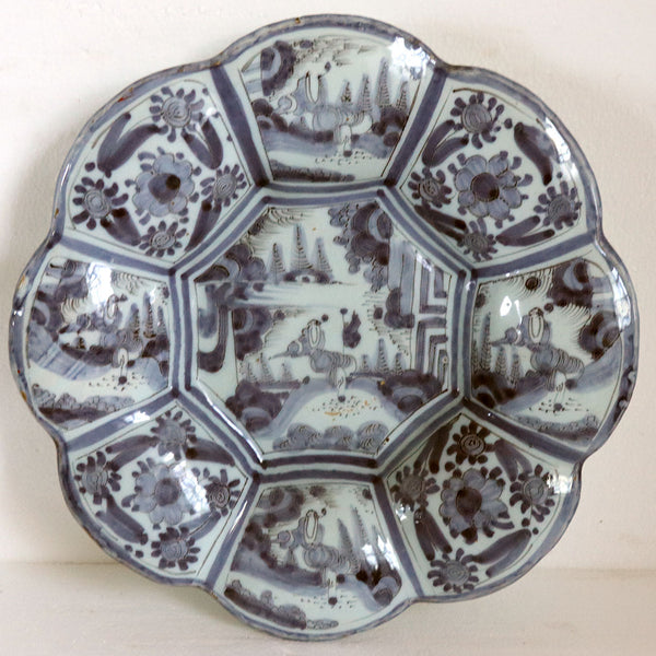 Pair of German Frankfurt Faience Blue and White Lobed Plates (Buckelplattes)