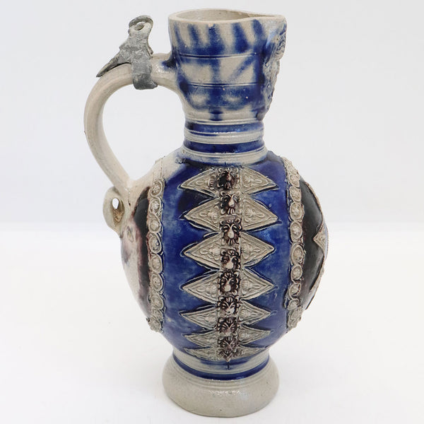 German Westerwald Salt Glazed Stoneware and Pewter Sternkanne Jug